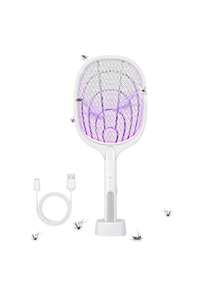 Generic مضرب ذباب كهربائي، قابل لإعادة الشحن بمنفذ USB بقوة 3500 فولت، مضرب ط...