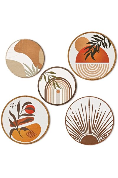 Generic 5 قطع من ديكورات الحائط الخشبية على طراز بوهو لتزيين غرفة المعيشة، دي...