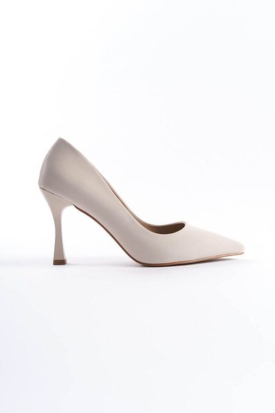 ripuvainen Malira Women's Plain Satin Thin Heeled Stiletto - Beige
