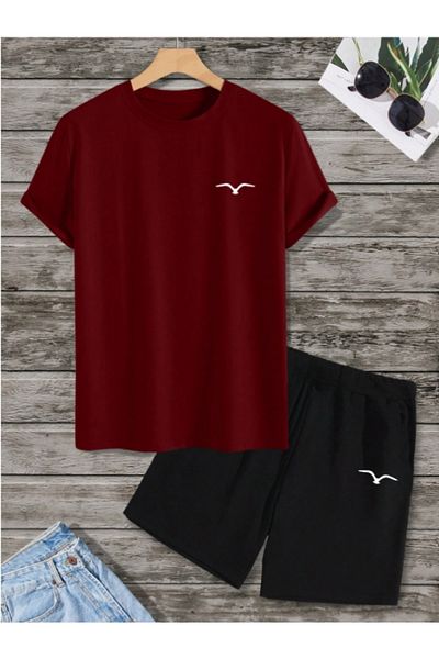 Hunors Sportswear & Company Men's Bird Seagull Printed Oversize T-Shirt-Shorts Set