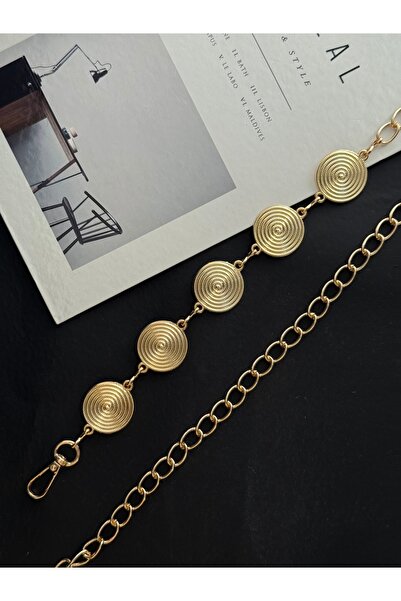 TABA BUTİK Yuvarlak Desenli Ayarlanabilir Gold Kadın Kemer