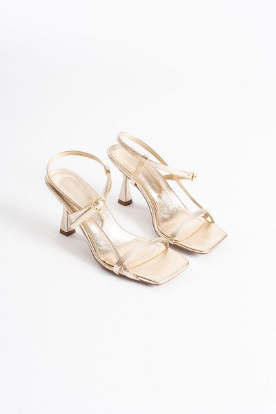 ripuvainen Karela Women's Patent Leather Evening Dress Heeled Sandals - Gold Color