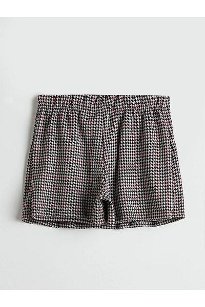 LC Waikiki Lcw Kids Black Elastic Waist Houndstooth Patterned Girls Shorts Skirt