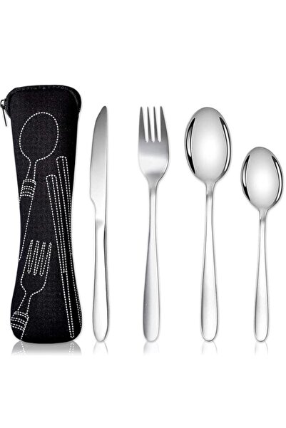 Generic مجموعة أدوات مائدة ديفسيدار، مكونة من 4 قطع مع حقيبة محمولة، مجموعة أ...