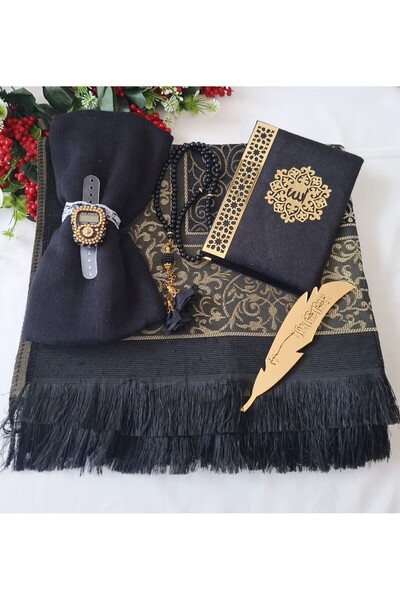 hira tasarım Bridal Bundle Prayer Rug Set Yasini Şerif Prayer Set with Tassel Headscarf Bridal Bundle Set Mother Gift