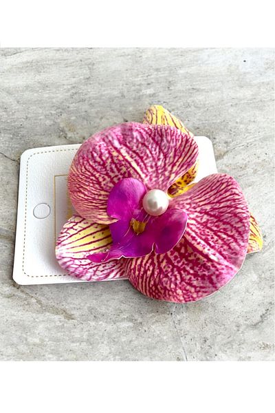 minibuki Dark Pink Colored Aloha Orchid Flower Decorated Multi-Purpose Clamp Buckle