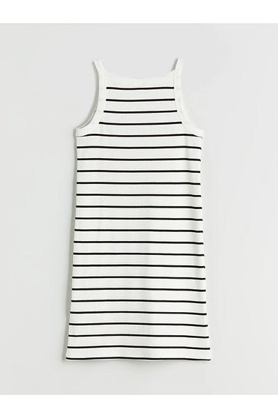 LC Waikiki Lcw Kids Ecru Crew Neck Striped Girl's Dress