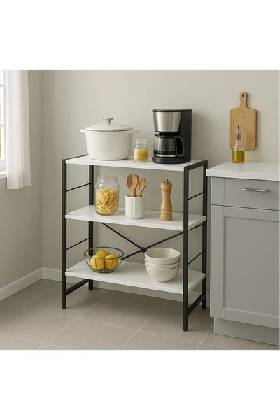 WANDOO 3 Raflı Çok Amaçlı Metal ve Ahşap Dolap – Kitaplık, Mutfak, Kırtasiye ...