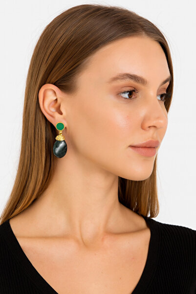 LOVELOTUS أقراط من حجر الأراجونيت الأخضر الطبيعي من الفولاذ