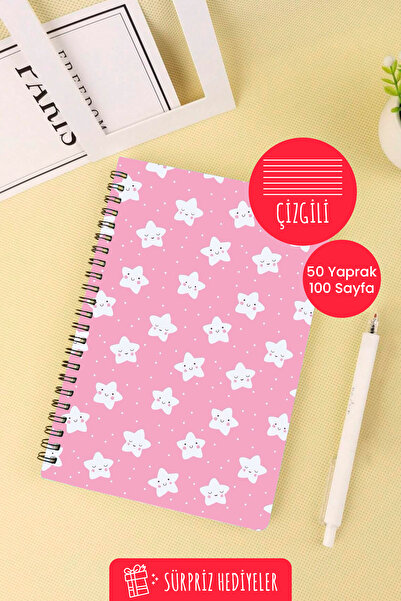 Anime Marketi Pink Stars Design A5 Spiral School Notebook 50 Sheets 100 Pages - Lined