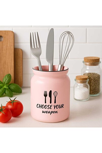 Dekorasyaa Tezgah Üstü Seramik Çok Amaçlı Dik Kaşıklık - Pembe