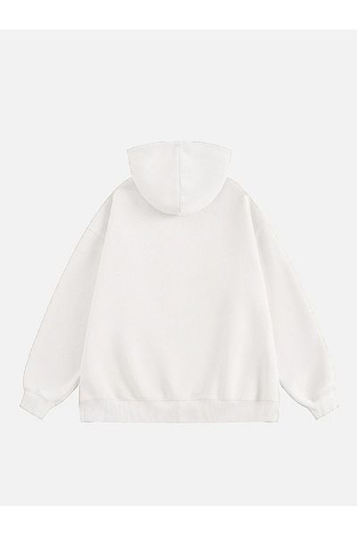 Mad&Calf Unisex Teddy Boy Printed Hooded Fleece Oversize Sweatshirt