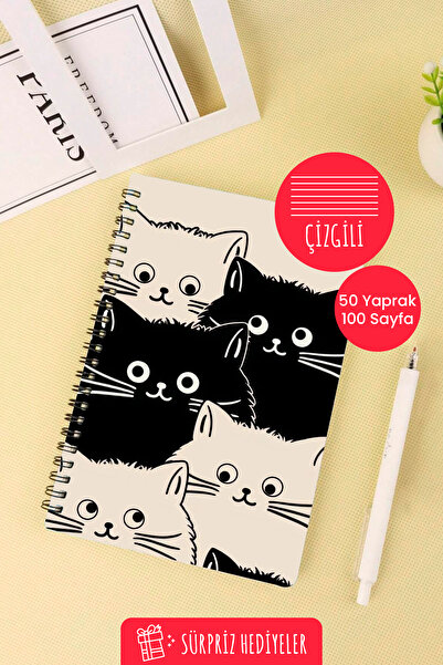 Anime Marketi Black Cats Design A5 Spiral School Notebook 50 Sheets 100 Pages - Lined