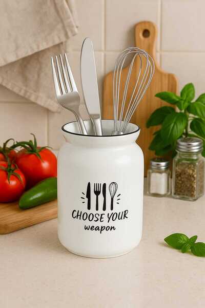 Dekorasyaa Countertop Ceramic Multi-Purpose Upright Cutlery Holder - White