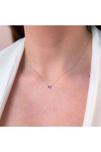 Bijuteria SORELLY Lant Aur 14k Alb cu Rubin 0.150ct si Diamante 0.045ct