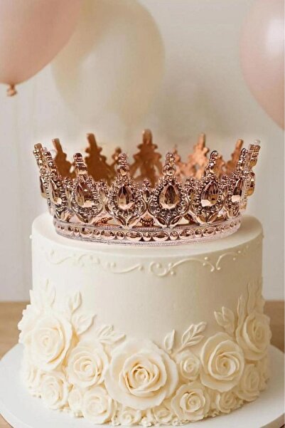 DÜVENCİ TİCARET Pasta Üstü Tacı Mika Doğum Günü Taç Rose Gold