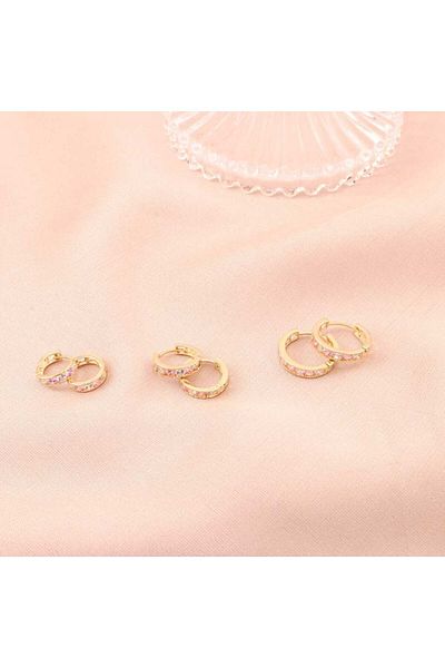 Bijuteria SORELLY 14k Gold Earrings with Pink Stones for Children Large - 1.1 cm