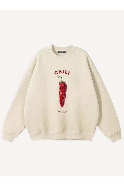 Mad&Calf Unisex Chili Printed Crew Neck Oversize Sweatshirt