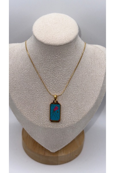 SK aksesuar قلادة من الفولاذ بطرف لوحة فيروزية