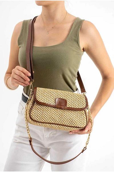 Butik Tacca Celina Model Straw Women's Hand and Shoulder Bag