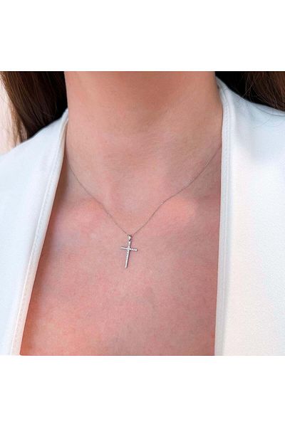 Bijuteria SORELLY Lant Aur 14k Alb Cruce cu Diamante 0.0693ct