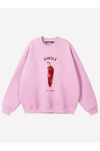 Mad&Calf Unisex Chili Printed Crew Neck Oversize Sweatshirt