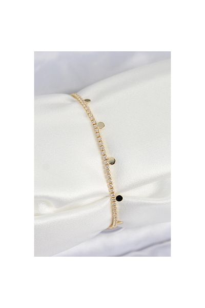 maarketim Brass Zircon Stone Crushed Chain Row Model Gold Color Women's Bracelet