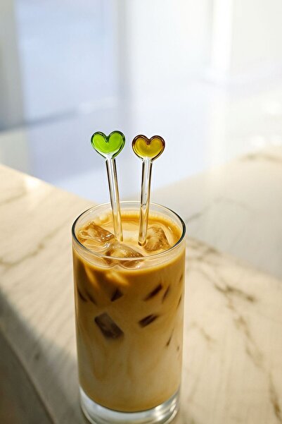 Arsglass Ice Latte Karıştırma Kaşığı 21 cm Cam Kalp Figürlü Latte Kaşığı