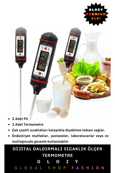 GLOZY Premium Seri Ölçüm Aralıklı Paslanmaz Çelik Problu Hızlı Ölçüm Özel Koruma Kutulu Dijital Termometre
