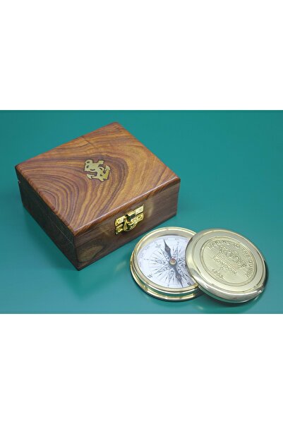 Store Ahşap Kutulu Pirinç Pusula 12*10 Cm