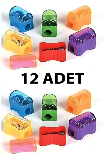 everart 12 Adet Mini Hazneli Kalemtıraş Kapaklı Kalem Açacağı Kalemtraş