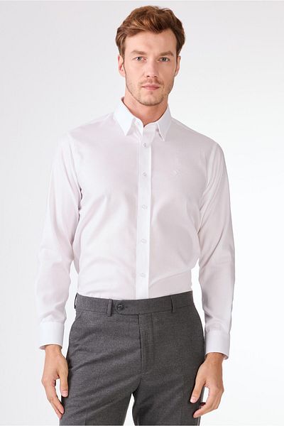 Dufy White Solid Men's Shirt - Regular Fit