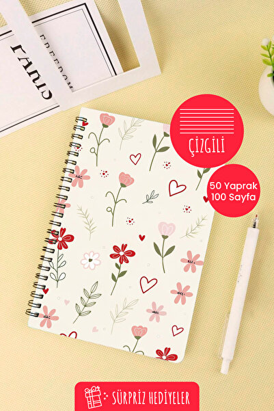 Anime Marketi Red Flower Design A5 Spiral School Notebook 50 Sheets 100 Pages - Lined