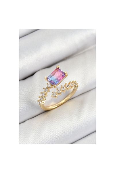 EBRULY HEDİYELİK Brass Zircon Stone Colorful Model Gold Color Women's Ring