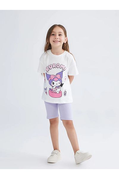 LC Waikiki Lcw Baby Ecru Kuromi Printed Baby Girl T-Shirt and Leggings 2-Piece