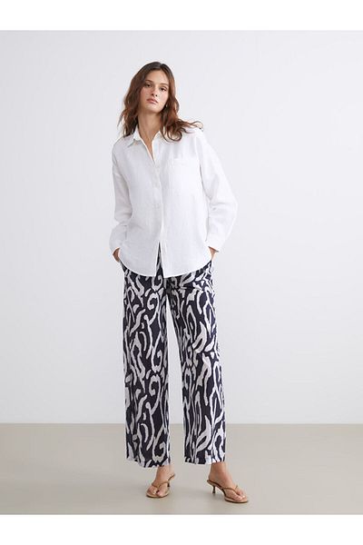 LC Waikiki Quality Parts from Celebi Store |   Blue Elastic Waist Patterned Wide Leg Women's Trousers