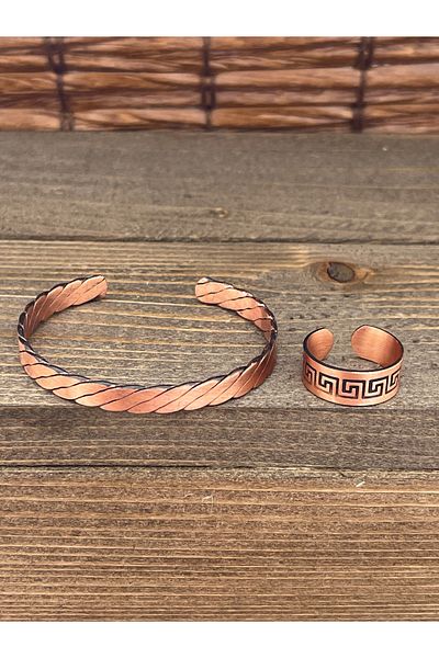 Rupen Kraft Adjustable Measure Pure Copper Bracelet Ring Set Copper Bracelet Copper Ring Set