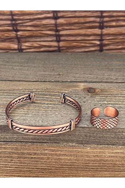 Rupen Kraft Adjustable Measure Pure Copper Bracelet Ring Set Copper Bracelet Copper Ring Set