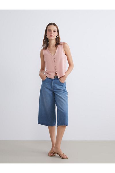 LC Waikiki Quality Parts from Celebi Store |   Pink V-Neck Linen Blend Women's Classic Vest