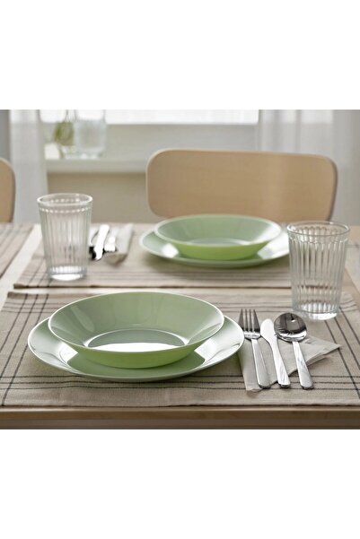 TEZPAZAR 6 Adet 20 Cm Beyaz Derin Çukur Tabak 6'lı Set Yemek Tabağı Temperli Cam Yeşil I.k:e.a