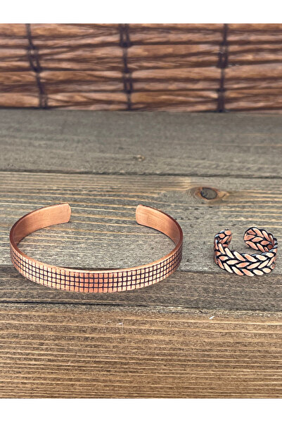 Rupen Kraft حجم قابل للتعديل طقم خاتم سوار من النحاس النقي طقم خاتم من النحاس