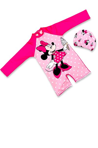 Lolliboomkids Girl's Long Sleeve Hipster Model Back Half Zipper Closure Swimsuit Cap Set