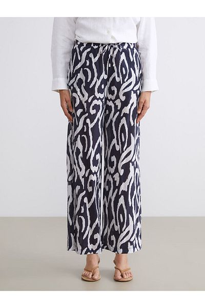 LC Waikiki Quality Parts from Celebi Store |   Blue Elastic Waist Patterned Wide Leg Women's Trousers