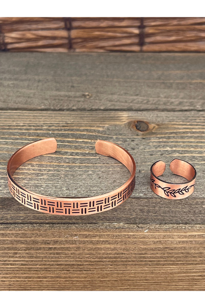 Rupen Kraft حجم قابل للتعديل طقم خاتم سوار من النحاس النقي طقم خاتم من النحاس