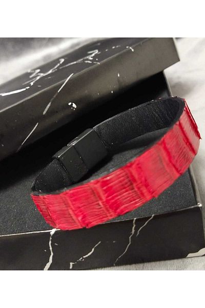 Visale Store Genuine Snakeskin Handmade Bracelet Red