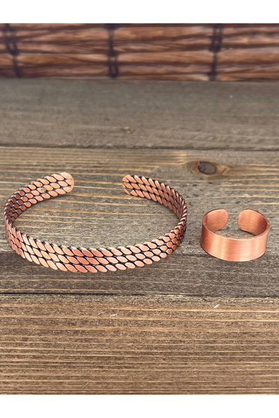 Rupen Kraft حجم قابل للتعديل طقم خاتم سوار من النحاس النقي طقم خاتم من النحاس