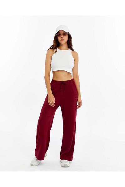 FEMİNEER.com Burgundy Wide Leg Modal Fabric Women's Sweatpants