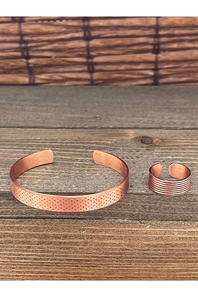Rupen Kraft Adjustable Measure Pure Copper Bracelet Ring Set Copper Bracelet Copper Ring Set