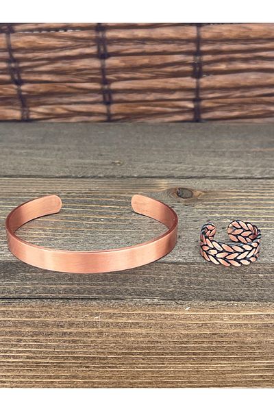 Rupen Kraft Adjustable Measure Pure Copper Bracelet Ring Set Copper Bracelet Copper Ring Set