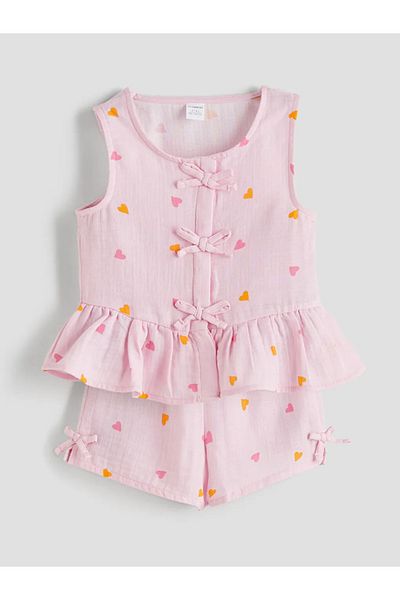 LC Waikiki Lcw Kids Pink Bow Girls Blouse and Shorts 2 Pcs